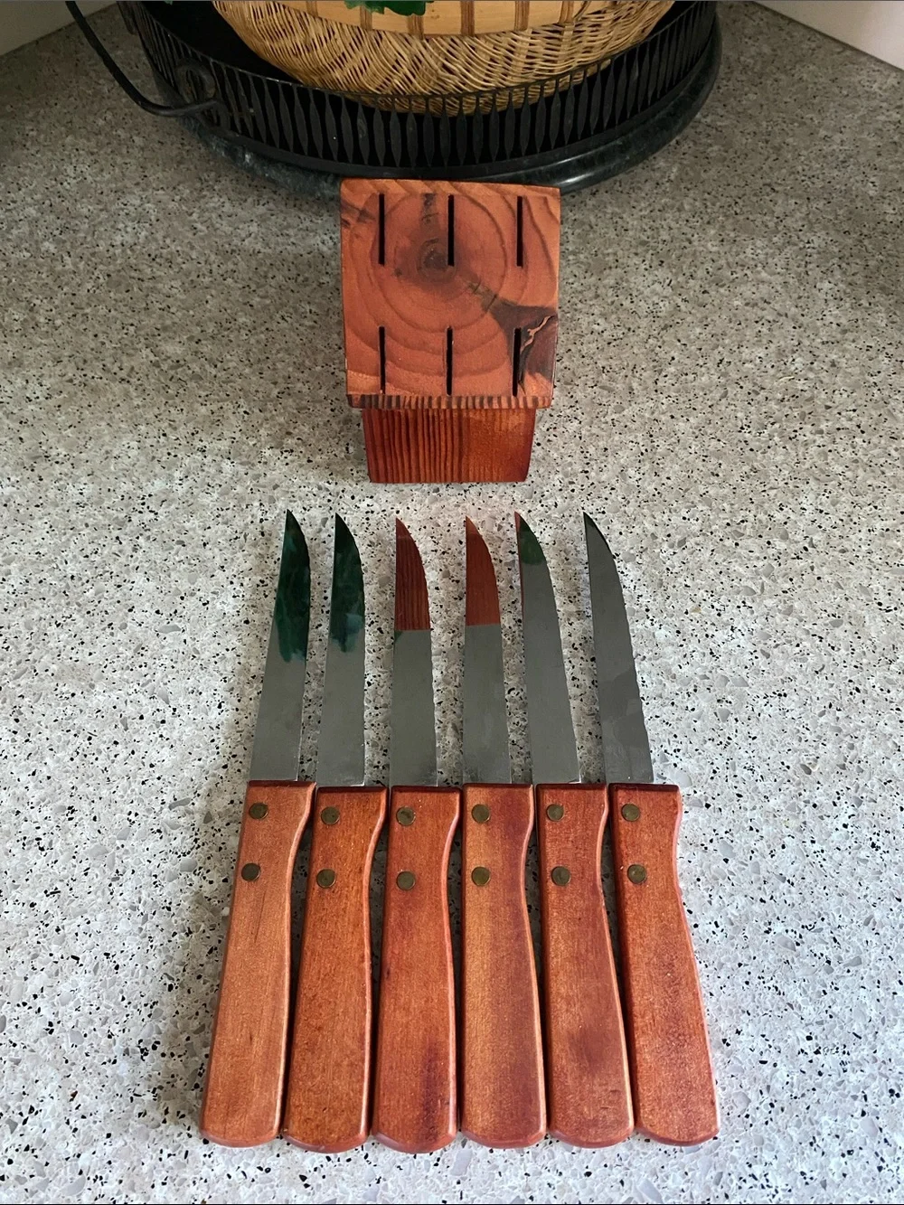 Vintage Complete All-Original Knife Set in Wooden Block